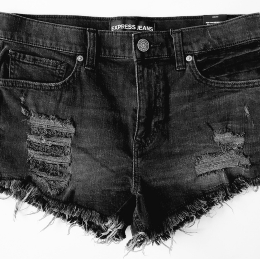 Express black distressed high shorts